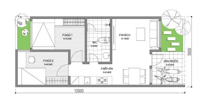 Thiết kế nhà cấp 4 sang trọng diện tích 60m2 cho cặp vợ chồng trẻ